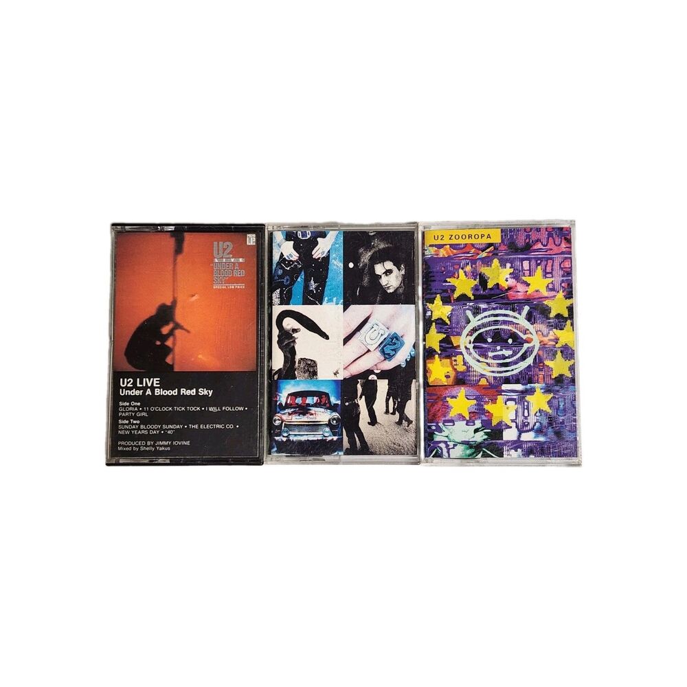 Vintage U2 Cassette Lot 3 Tapes Achtung Baby Zooropa Under Blood Red Sky Working